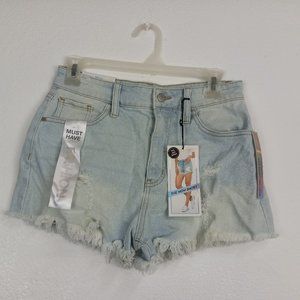 Tinseltown The Mom Jean Shorts NWT Hi Rise Size 7/28 Juniors Distressed Raw Hem